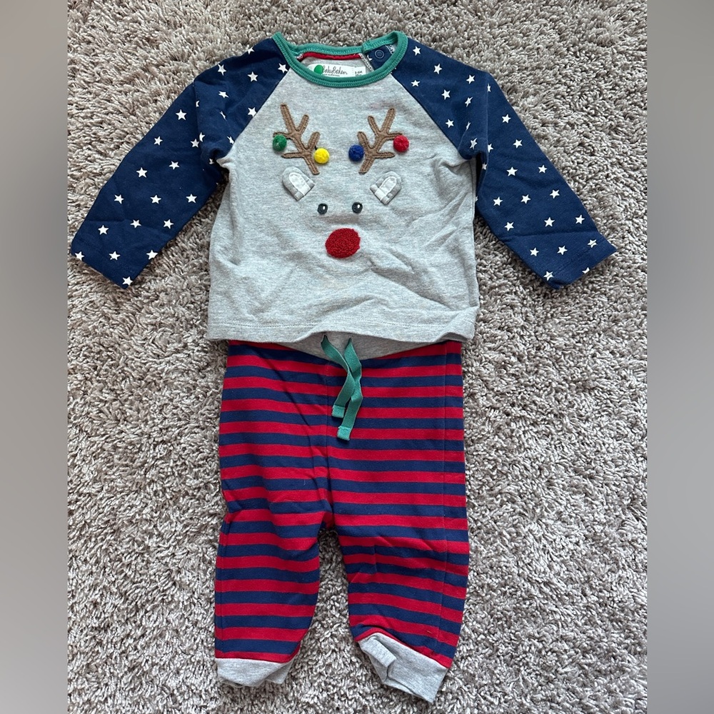 Baby Boden Reindeer Pajama Set - Gray, Navy, and Red